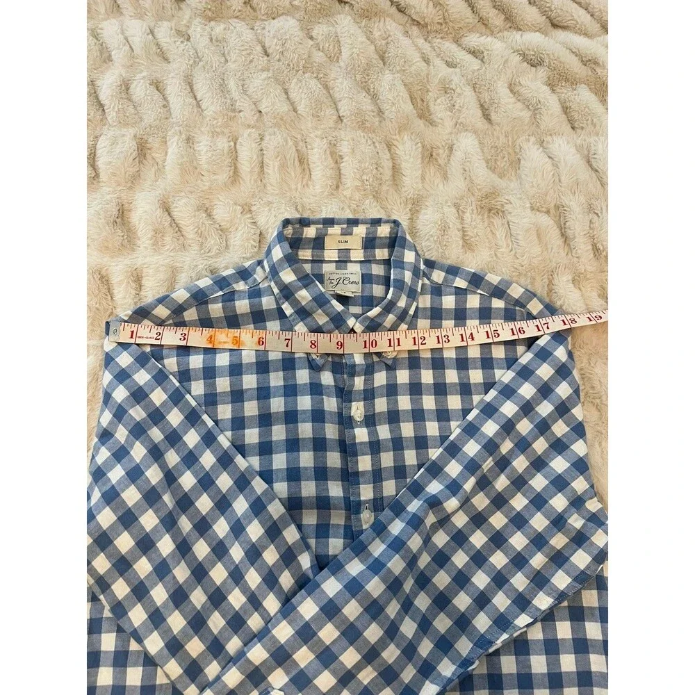 J.Crew Men's Slim Fit Gingham Long Sleeve Button-Down Shirt blue and white Med